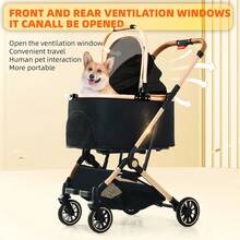 TONSSIDA Luxury Foldable Pet Stroller With Detachable Carrier, 3-In-1 Dog Stroller With Trolley Handle, Travel Pet Carriage For Small Dogs & Cats - Black - View 4