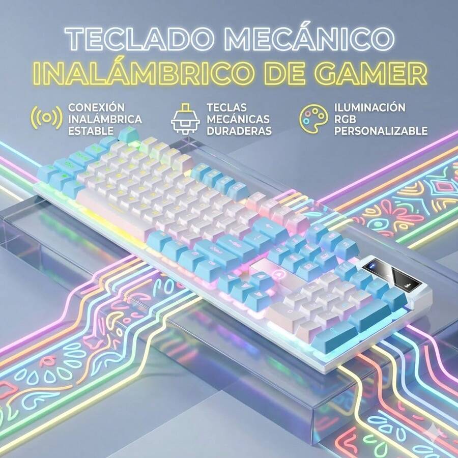 Wired E-Sports Gaming Keyboard, RGB Backlit, High-Precision Square Keys For PC, Laptop & HQPX - White and Blue Mixed Light - View 1