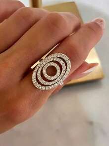 Minimalist Hollow Double Circle Geometric Ring For Women, Niche Design Jewelry Gift For Parties - White - View 3