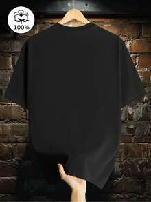 100% Baumwolle, modisch bedrucktes Kurzarm-T-Shirt - Schwarz - Übersicht 2