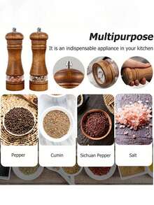 Pepper Grinder, Wooden Salt And Pepper Grinder Set, Household Sea Salt Grinder, Wooden Spice Grinder, Manual Pepper Grinder, Reusable Spice Bottle, Adjustable Ceramic Grinding Rotor, Suitable For Barbecues, Picnics, Camping, Kitchen Gadgets - Multicolor - View 3