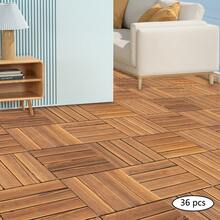 36 Pack Hardwood Interlocking Patio Deck Tiles, Larch Solid Wood Interlocking Flooring Tiles,12" * 12" Interlocking Patio Tiles,Outdoor Interlocking Waterproof - Brown - View 7