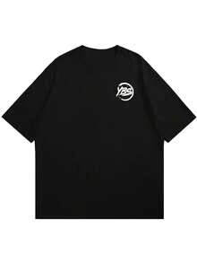 Men's Short-Sleeve Shirt - Breathable, Sweat-Absorbing Casual Shirt With YOUNGLOIDS Graphic Print & Jumpka Fish Design, Regular Fit, Round Neck For Casual Wear, Sports, And Outdoor Activities, Comfortable Shirt. T6KY - Black - View 3