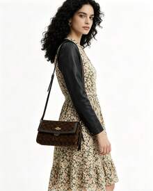Coach Etta 25 Monogram Hobo Flap Bag Women's Shoulder Bag Crossbody Bag With Adjustable Strap - Dark Brown - View 10