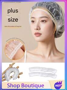 100/50pcs Portable Travel Thickened Elastic Transparent Disposable Waterproof Shower Cap, Suitable For Home Bathing Hair Care And Outdoor Cooking - Thickened version - View 4