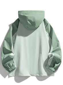Men's Mint Green & White Contrast Hooded Casual Jacket Sports - Mint Green - View 4