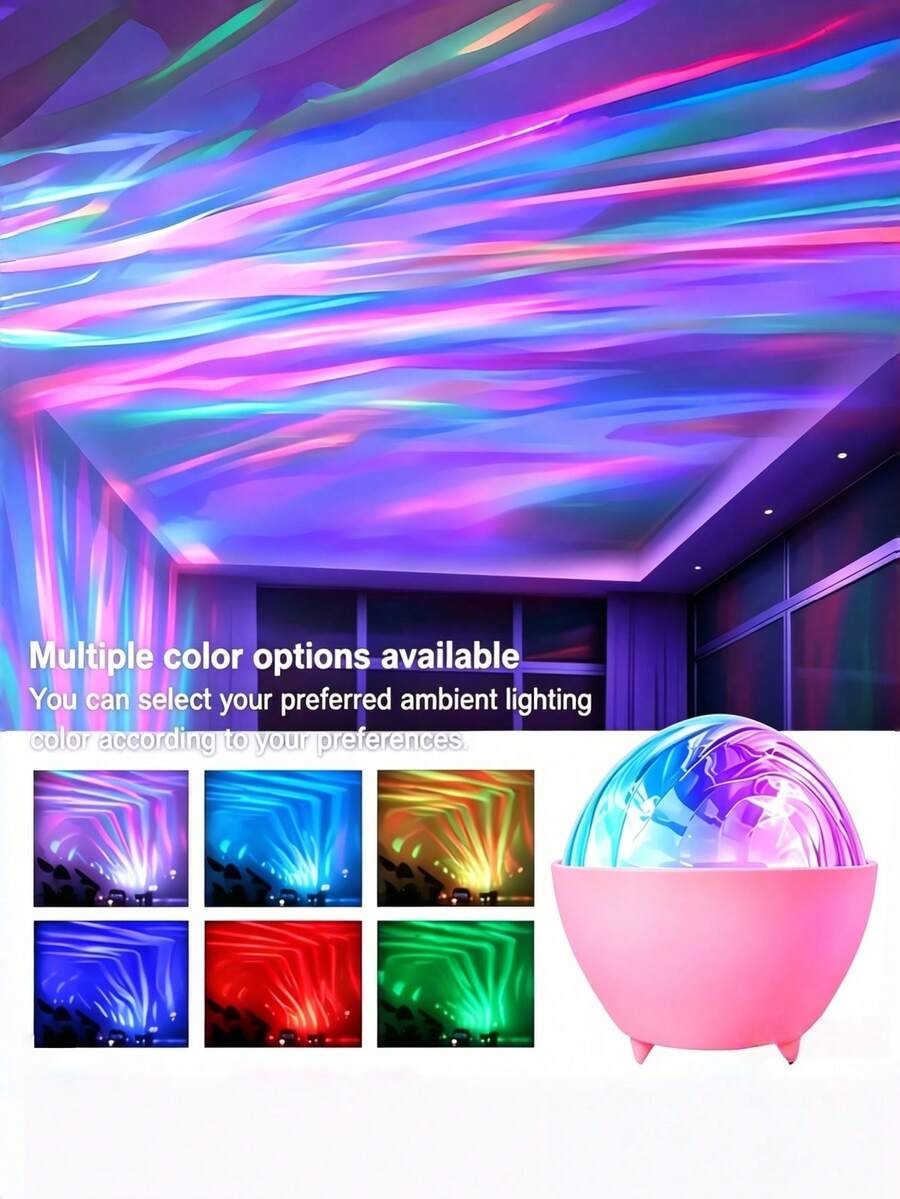 粉紅色 RGB 極光投影夜燈 - 16 色水波紋 LED 星空燈 附遙控器,USB 供電氛圍燈,適用於臥室、派對、遊戲和兒童禮物,營造夢幻北極光天空,完美適合放鬆與房間裝飾 - 多色光 - 查看 1