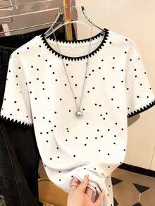 Camiseta de cuello redondo de manga corta con ajuste regular y estampado digital de leopardo para mujer, regalo para amigos - Blanco 2 - Ver 1