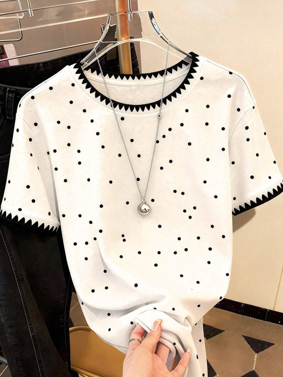 Camiseta de cuello redondo de manga corta con ajuste regular y estampado digital de leopardo para mujer, regalo para amigos - Blanco 2 - Ver 1