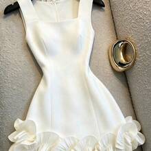 xuehuamaoyi02  Este vestido estilo chaleco con escote cuadrado es un elegante chaleco sin mangas de doble capa con volantes, perfecto para salidas y citas en primavera y verano. Es adecuado para vestidos de verano, atuendos para vacaciones, vestidos de fiesta, vestidos de invitada de boda, vestidos de dama de honor, vestidos de graduación, vestidos elegantes para ceremonias, vestidos de cumpleaños, vestidos casuales, ropa de oficina y más. También es un vestido blanco. Atuendo para la temporada de gra - Albaricoque - Ver 2