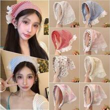 1pc Women's Casual Blue Plaid Headscarf Scarf, Fresh Summer Style Hair Accessory Autumn Headband Headband Headpiece, Soft Headband, Suitable As Gift, Winter Vacation Clothing - Blue - View 2