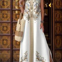 guangzhougaolangshangmao  Vestido largo con estampado floral de escote en V, elegante y casual, tallas grandes, adecuado para primavera/verano, vacaciones - Multicolor - Ver 2