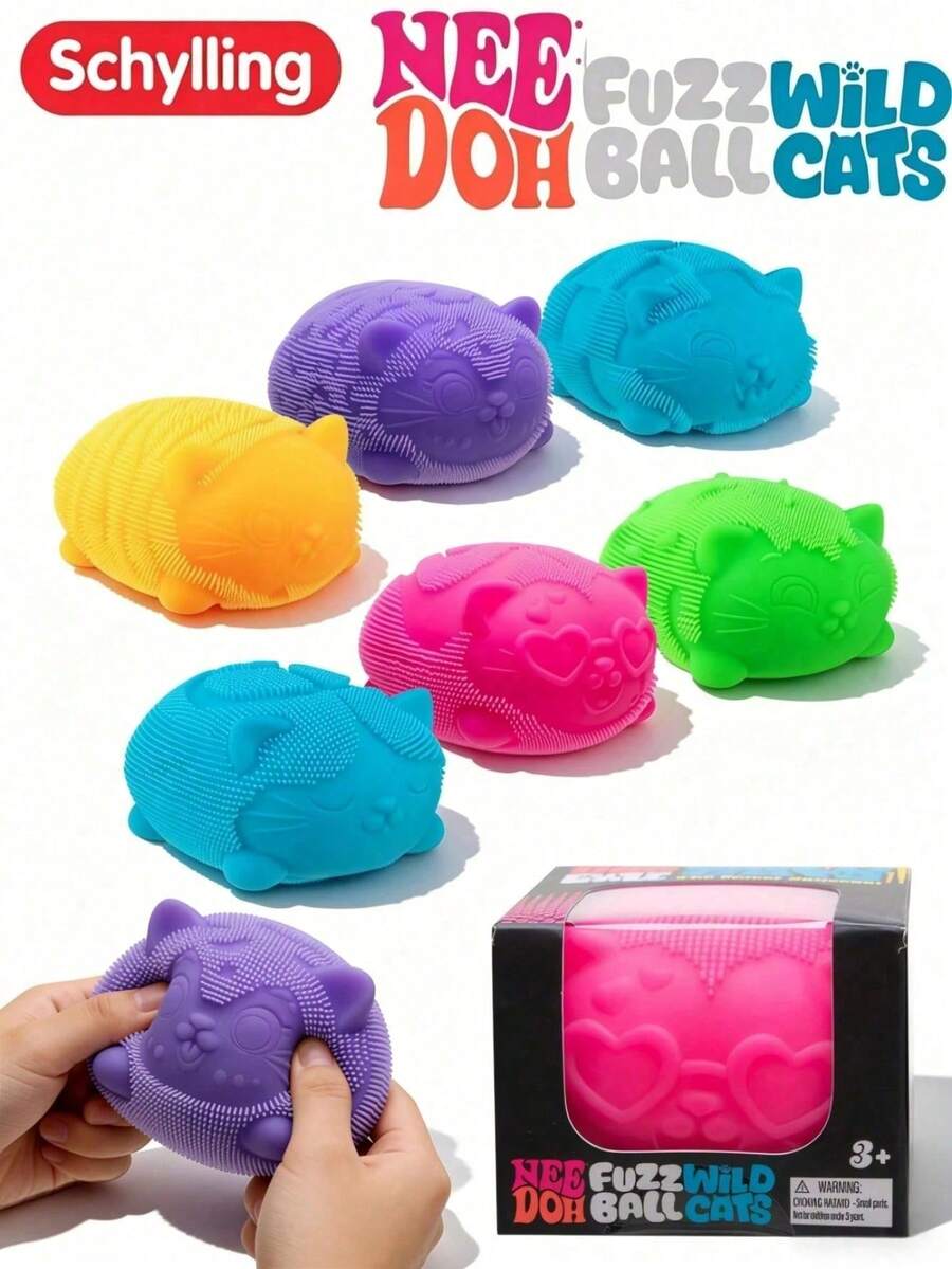 NeeDohh Schylling Fuzz Ball Wild Cats Squishy Toy, Sensory Stress Relief Fidget Toy, Spiky Cartoon Cat Design Multi-Color Multi-Expression, Soft Stretchy TPR Material Bumpy Textured Non-Sticky Slow Rebound, For Home Office Travel Classroom Rewards Party Favors -Toys For Girl,Kids Toys,Squishy Pack,Sugar Squish,Party Favors For Kids,Bead Squishy,Kids Party Favor Sensory Toy - 多色的 - 查看 1