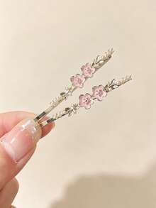 2 Peças Presilhas de Cabelo Rosa Etéreo de Luxo Leve, Estilo Fresco, Presilha de Cabelo Feminina Doce para Franja, Acessório de Cabelo para a Parte de Trás da Cabeça, Presilha com Borda de Pérola para a Testa, Ornamento de Cabelo - Dourado - Visão 2