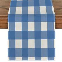 1pc Classic Buffalo Plaid Table Runner, Microwave Dust Cover, Protective Cover, Rectangular Tablecloth, Washable, Suitable For Home Dinner, Coffee Table, Kitchen And Dining Room Decor, Table Decoration Party And Scene Decor, Home Decor, Outdoor Patio Table Runner Decor, Entryway Decor, Fireplace Cloth - Seaside Relaxed Blue - View 10