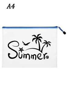 時尚防水PVC沙灘包，印有「Summer」椰子樹、海鷗、海星、貝殼等元素，彩色字母印花，A4尺寸，透明化妝包，尼龍拉鍊，適合游泳、潛水和夏季度假，輕巧便攜，男女通用，沙灘包配件，旅行必備，度假必備。返校用品盥洗包，大容量洗澡包，女性母親節禮物，教師節禮物，郵輪旅行必備 - 彩色 - 查看 16
