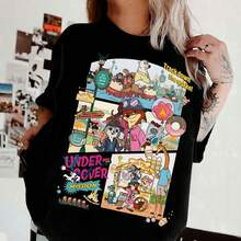 Disney Women's T‑Shirts Zootopia Undercover Mission Collage Printed Oversized T‑Shirts, 100% Cotton Retro Short‑Sleeved Casual Shirts, And Graphic Printing T‑Shirts For Adventure Disney Matching Outfits - 黑色 - 查看 1