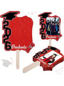 1/5/10/20pcs Customizable Handheld Graduation Signs, Personalized With Your Own Photos And 2026 Graduation Cap Design, Cute And Fun Style, Suitable For Graduation Season And Back To School, High-Quality Graduation Party, Classroom Decor, Family Gathering And Graduation Gift Photo Props - Multicolor - View 10