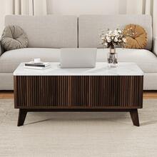 Lazyspace Tavolino regolabile in altezza, tavolino con vano contenitore, tavolino laterale, tavolino basso da soggiorno, stile scandinavo, colore legno naturale, 105 x 32 x 42 cm - Noce - Visualizzare 9