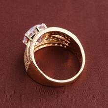 1pc Geometric Intersecting Circle Design Artificial Zirconia Stone Women Ring - Multicolor - View 5