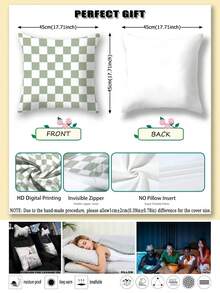 2pcs,Multiple Sizes,Comfortable Touch,Minimalist Style,Green And White Plaid,Geometric Design,Digital Printing Process,Home Decorative Pillow Covers,Cushion Covers,Vintage Farmhouse Pillow Covers,Sofa Living Room Bedroom Pillow Covers,No Pillow Insert - Sage Soft Mist Green - View 4