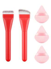 ronshadow 2 piezas Brocha de base sin costuras de cabeza plana + 3 piezas Juego de esponjas de maquillaje triangulares, incluye brocha de base angular, herramienta de maquillaje de aplicación rápida no absorbente apta para principiantes - Multicolor - Ver 12