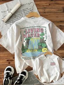 Minimalist. 100% Cotton. Graphic Print T-Shirt, Short Sleeve, Crew Neck, Casual Top For Summer And Spring, Women's Clothing. Spring/Summer Top. - White - View 3