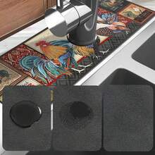 1pc Vintage Country Rooster Pattern Non-Slip Quick-Dry Rubber Absorbent Mat, Suitable For Sink And Faucet, Perfect As A Holiday Gift - Multicolor - View 12