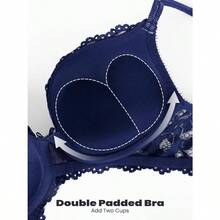 Push Up Bras For Women Add 2 Cups Sexy Lace Cleavage Extra Padded Plunge Bra Underwire - 藏蓝色 - 查看 5
