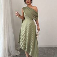 dagjydgfyja  Vestido plisado sin mangas con cuello de bufanda elegante y fluido, brillante, para primavera/verano - Burdeos - Ver 2