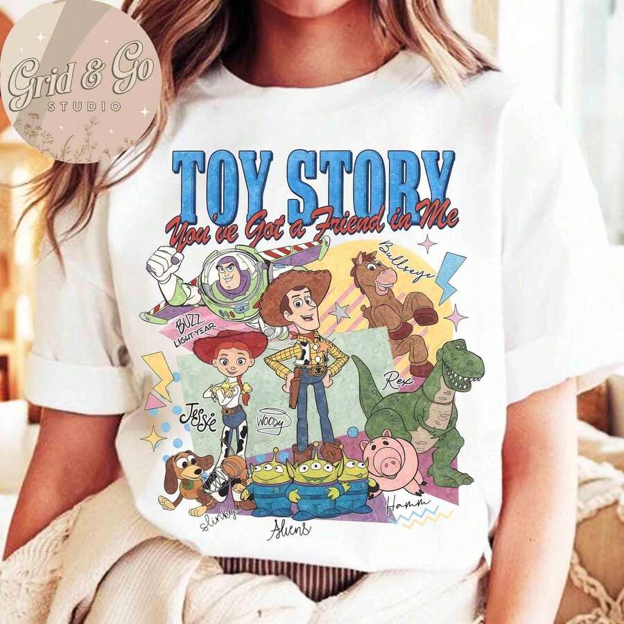Disney Toy Story Vintage Tee | "To Infinity And Beyond" Retro Graphic Print T-Shirt, Classic Woody Buzz Lightyear Short Sleeve Top, 90s Nostalgia Aesthetic, 100% Cotton Fit - 白色 - 查看 1