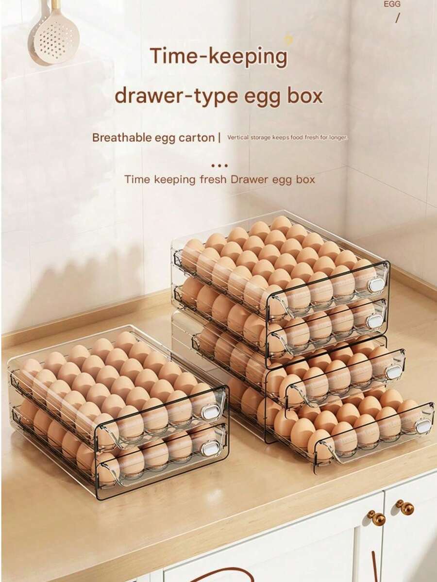 Multifunctional Large Capacity Egg Storage Box, Drawer-Style Plastic Egg Holder, Kitchen And Refrigerator Airtight Fresh-Keeping Container - Multicolor - View 1