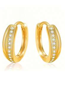 1 Pair Of Beautiful Cubic Zirconia Hoop Earrings For Teens, Suitable For Daily Wear, Party Jewelry Or Birthday Gift - Gold - View 2