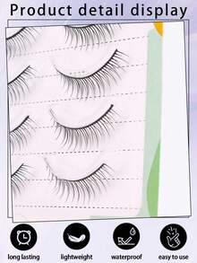 5 Pairs One-Piece Natural Long & Short False Eyelashes, 11mm Korean Idol Style Reversible Faux Lashes, Natural Gentle & Cute - Black - View 6