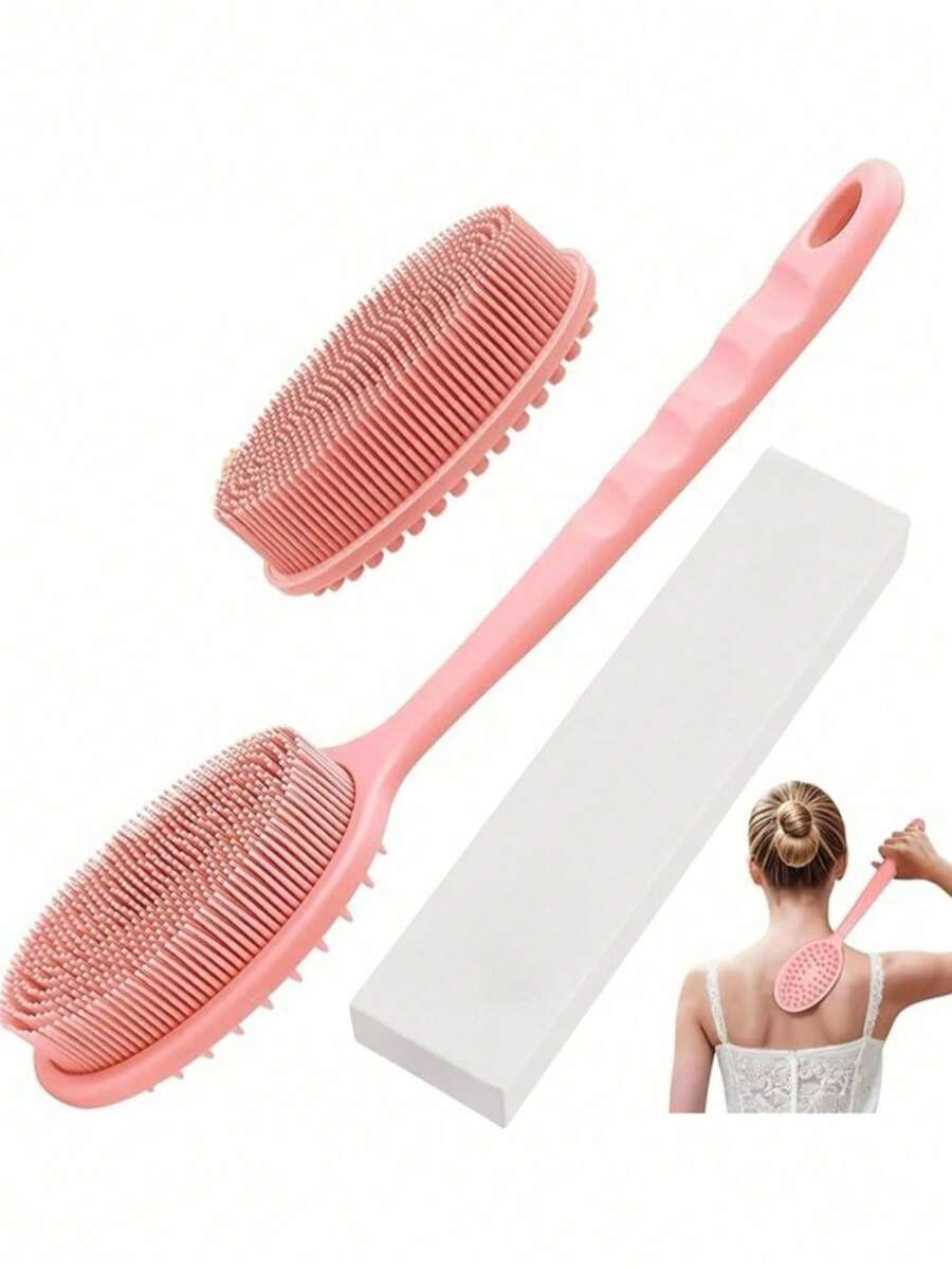 1/2pcs Silicone Bath Back Brush, Short Handle Or Handheld Bath Brush Set, Double-Sided Exfoliating Massage, Soft Bristles, Rich Lather, Easy To Clean And Hang Dry Design, Fragrance-Free, No Battery Required