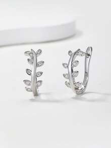 Besthing 1對 S925純銀 0.162CT 莫桑石橄欖葉耳環，歐美時尚圓環耳環，適合女性日常、派對、約會穿戴，節日禮物 - 銀色 - 查看 4