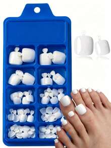 120 Pcs Glossy White Press-On Toenails, 12 Sizes Short Square Full Cover False Nails, Artificial Acrylic Pedicure Patches, Glazed Donut Nail Art Supplies - White - View 4