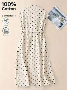 Autumn Elegant Vintage Casual Polka Dot Sleeveless Pocket Tank Dress, Lightweight Breathable All-Fabric, Versatile For Vacation, Daily Wear, Tea Party, Commute, Gathering And Outing, Spring/Summer - Beige - View 6