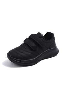 Lightweight Comfortable Kids' Leather Casual Sports Shoes, Non-Slip Solid Color Slip-On Athletic Shoes For Boys And Girls Students - Black - View 5