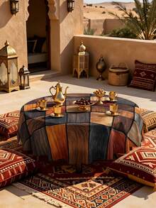 1/2pcs Tablecloth, Wooden Texture Patchwork Pattern Tablecloth, Polyester Material, Suitable For Round And Square Dining Tables, Kitchen, Restaurant, Coffee Table, Picnic, Camping, Country Farmhouse Decor, Tabletop Protection, Holiday Decoration, Multi-Scenario Use, Warm Natural Style, Enhance Home Atmosphere - Multicolor - View 16