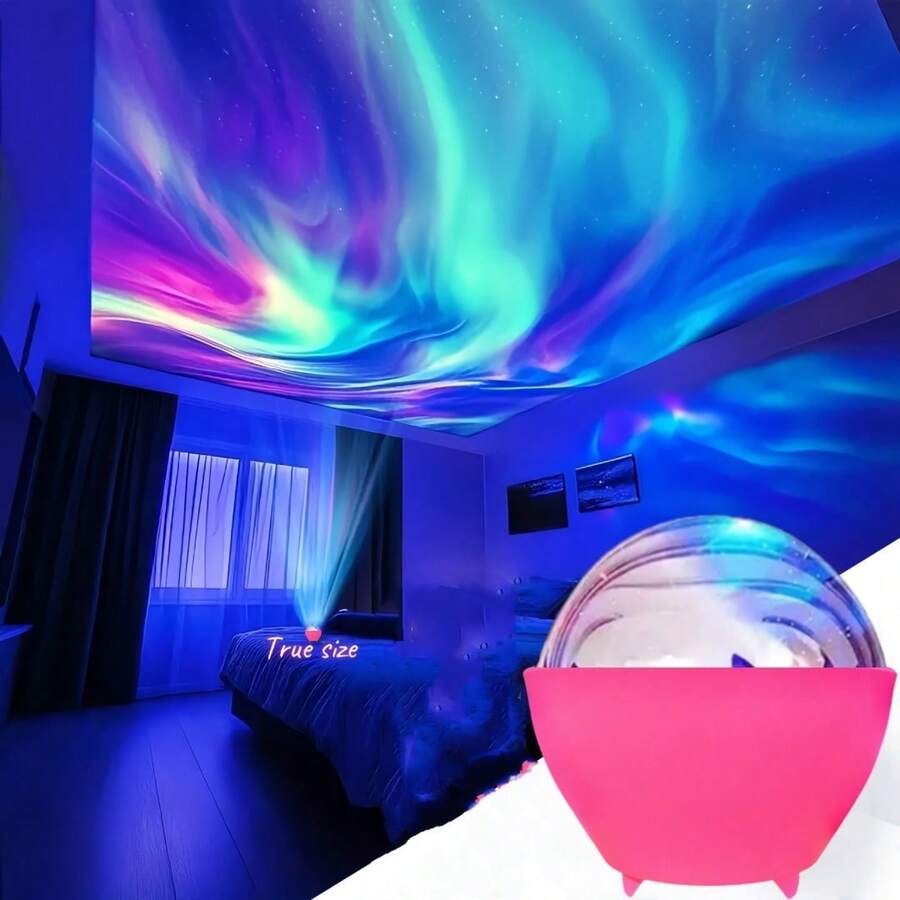 LED極光投影燈 - RGB水波紋星空夜燈附遙控器，USB充電式氛圍燈，適用於臥室、派對、電競及兒童禮物，營造夢幻極光天空，完美適合放鬆與裝飾