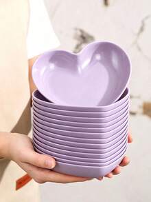 1pc/5pcs/10pcs Purple Heart-Shaped Plastic Plates, Multi-Purpose Nut, Snack, Fruit, Dessert, Cake, Chip Tray, Kitchen Supplies, Suitable For Home, Party, Wedding, Birthday, Holiday - View 5