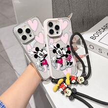 This Disney Mickey Mouse Pattern Lanyard Phone Case Features A Strong Magnetic Closure And Full Coverage Of Acrylic And TPU Material. It's Shockproof, Lightweight, And Suitable For IPhone17/16/11/13/15/15 Plus/15 Pro/15 Pro Max/12/14 Pro Max/11 Pro Max/12 Pro/12 Pro Max/13. It's A Popular Birthday Gift, Business Gift, Durable, Stain-Resistant, And Fingerprint-Resistant New Phone Case For Men And Women. It Also Includes A Mickey Mouse Phone Case And Mickey Mouse Doll Bracelet. Compatible With SamsungGalaxy S20, S21, S22, S23, And S24 Series. It's The Perfect Gift For Friends And Family. This Stylish Phone Case Is Fun, Lightweight, And Durable. IPhone17 Pro Max Phone Case, Minnie Phone Case. - màu đen - Xem 5
