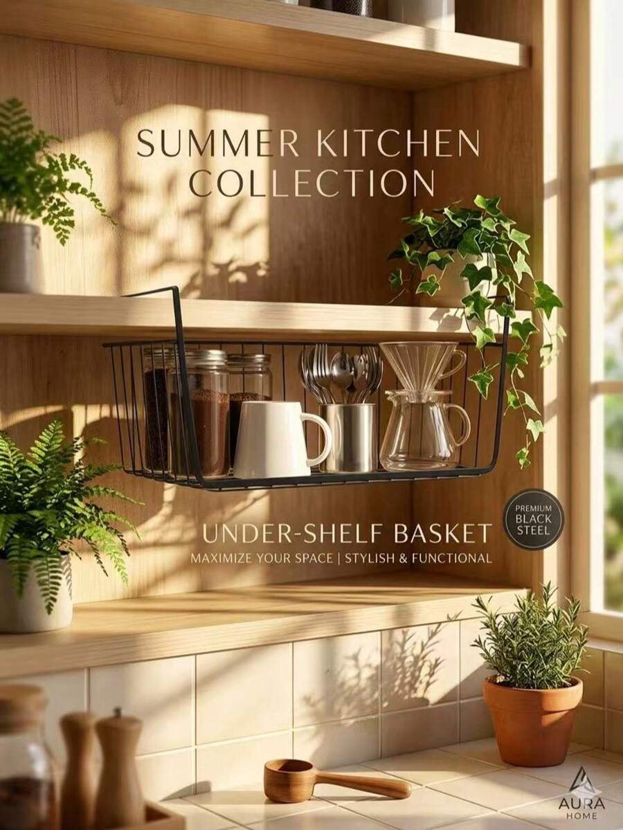 Kitchen Wall-Mounted Storage Rack No-Drill Shelf/Wardrobe Storage Rack Divider/Storage Rack/Kitchen/Bookshelf/Bathroom/Storage Rack/Dormitory Desk Hanging Rack/Organizer Rack/Cabinet Shelf Under-Hanging Basket/