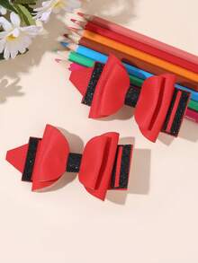 2 piezas de lazos para el cabello con lentejuelas rojas & negras para la vuelta a la escuela, pinzas para el cabello brillantes con decoración de punta de lápiz, pinzas de cocodrilo, accesorios para el cabello elegantes minimalistas y lindos para la escuela, fiestas, uso diario, para adolescentes - Multicolor - Ver 1