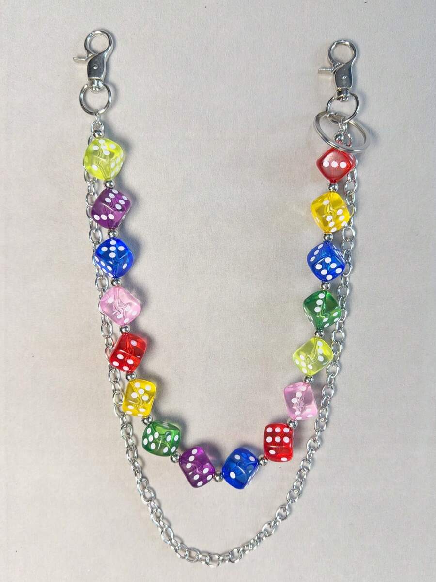 1pc Transparent Mixed Color Women's Punk Style Spiked Waist Chain Pants Chain, Hip-Hop Ins Minimalist Waist Chain, Suitable For Decorating Keychains, Wallets And Bags, Random Color Sequence - Multicolor - View 1