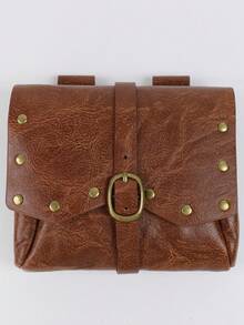 1 PC Vintage Viking PU Leather Waist Pack For Women - Medieval Steampunk Belt Bag With Metal Rivets & Buckle, Small Hip Pouch For Phone - ZSJ - View 8