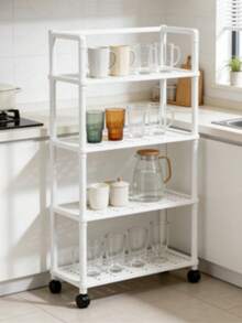Estante para especias de cocina, estante de almacenamiento, estantería blanca de cuatro niveles, con ruedas, con ganchos resistentes, apto para su uso en el baño, el dormitorio y la cocina. - blanco - Ver 4