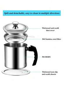 1pc Stainless Steel Oil Filter Containers, Oil Storage Bottle, Oil Storage Cup With Lid, With Strainer For Kitchen,Deep Fryer Oil Storage, Stainless Steel Oil Container, Multifunctional Oil Filter Pot For Kitchen, Christmas - Multicolor - View 7