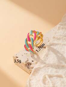 1pc Dopamine Macaron Glazed Stainless Steel Open Ring, Sweet Heart & Flower Design, Stackable Metal Ring, Girly Style Accessory, Adjustable Size - Yellow Gold - View 16